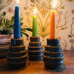 Glazed Stoneware Layered Candlestick Holder-ad&i