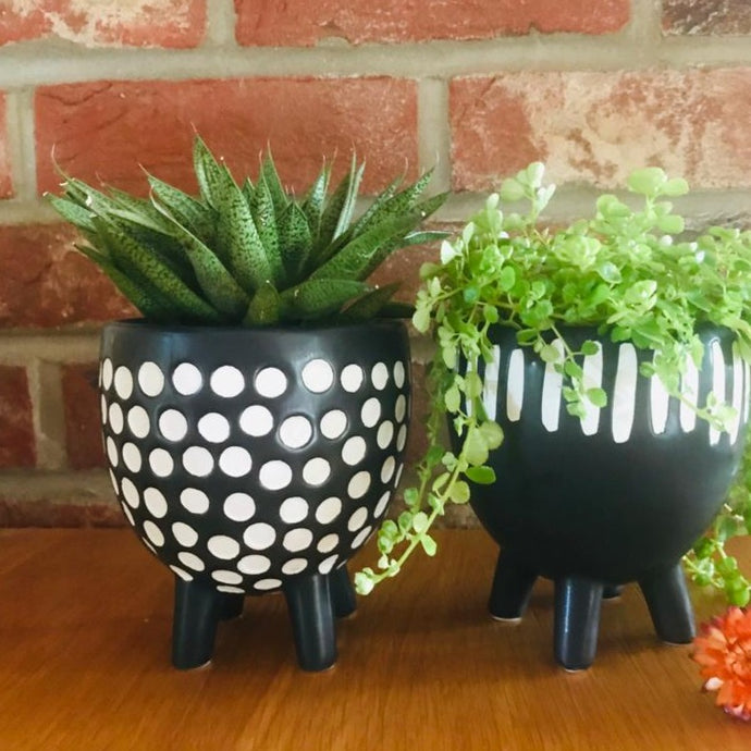 Black and White Spotty Planter on Legs - ad&i