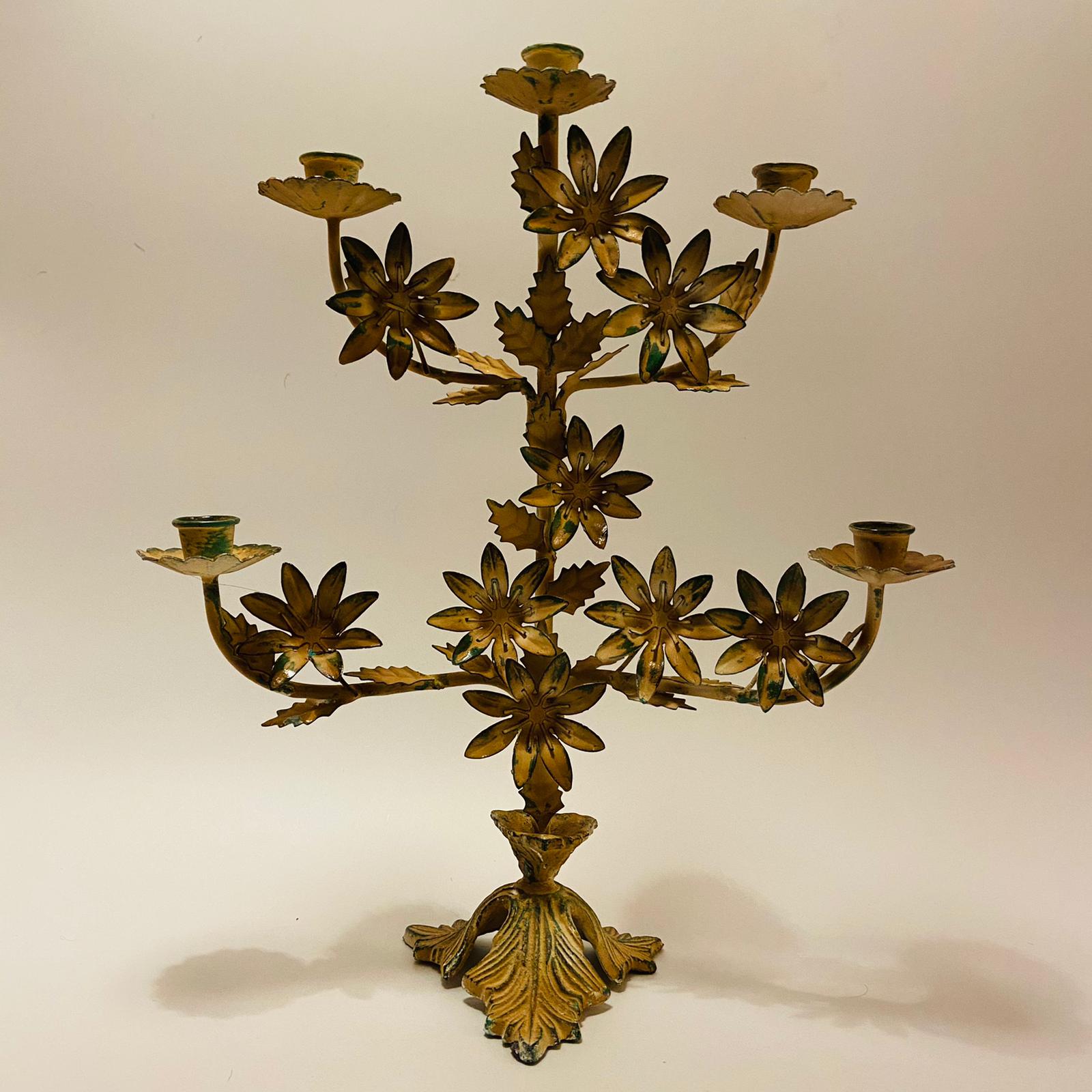 Cream Verdigris Floral Five Arm Candelabra-ad&i