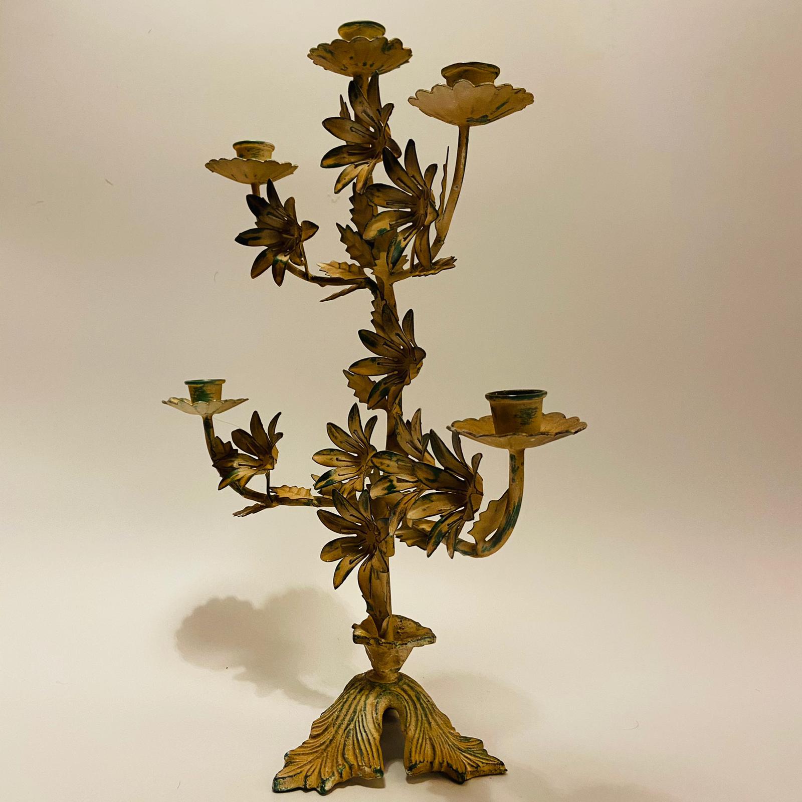 Cream Verdigris Floral Five Arm Candelabra-ad&i