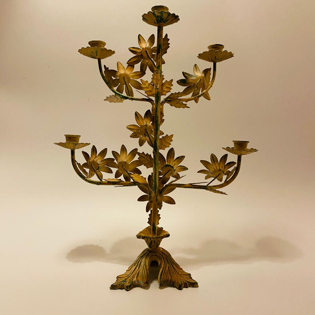 Cream Verdigris Floral Five Arm Candelabra-ad&i