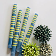 Load image into Gallery viewer, Saxe Blue &amp; Primrose Yellow Striped Candlesticks Set of Four-ad&amp;i