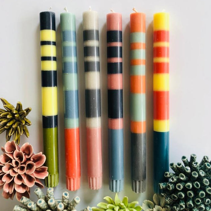 Mixed Three Colour Striped Candlesticks Set of Six-ad&i