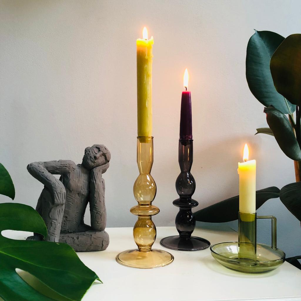 Black Bubbles Glass Candlestick Holder - ad&i