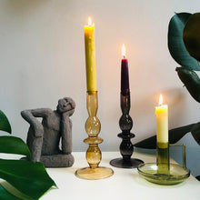Load image into Gallery viewer, Brown Bubbles Glass Candlestick Holder - ad&amp;i