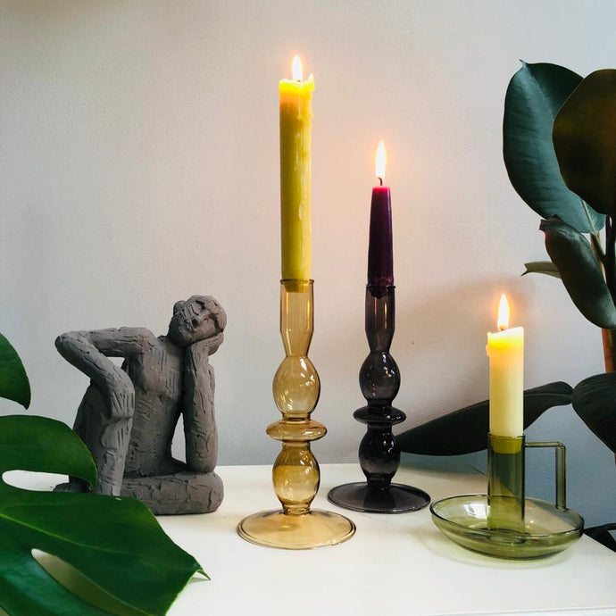 Black Bubbles Glass Candlestick Holder - ad&i