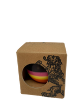 Load image into Gallery viewer, Orange Flame, Neyron Rose, Sulphur Yellow and Jet Black Small Stripe Ball Candle-ad&amp;i