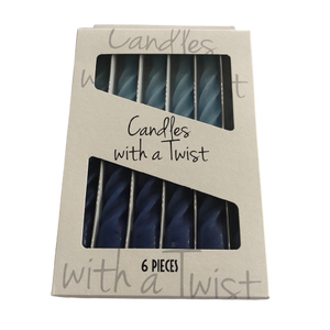 Two Colour Twisted Taper Candles Set of Six - Blue-ad&i