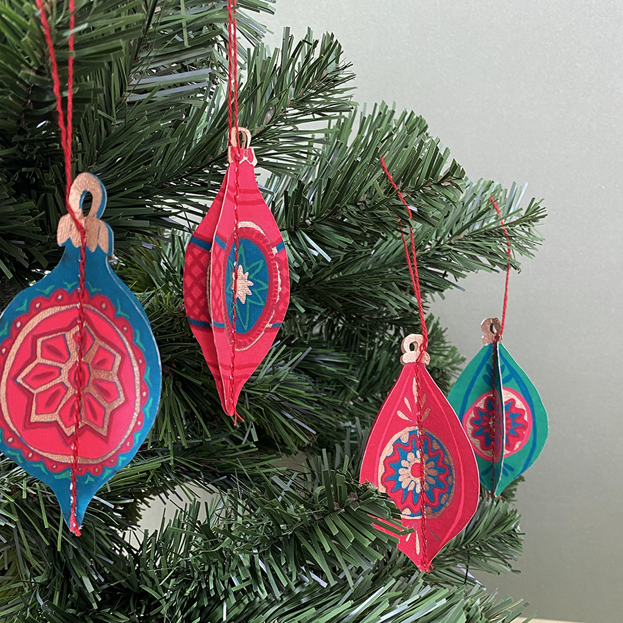 Pack of Four Recycled Paper Christmas Bauble Decorations-ad&i