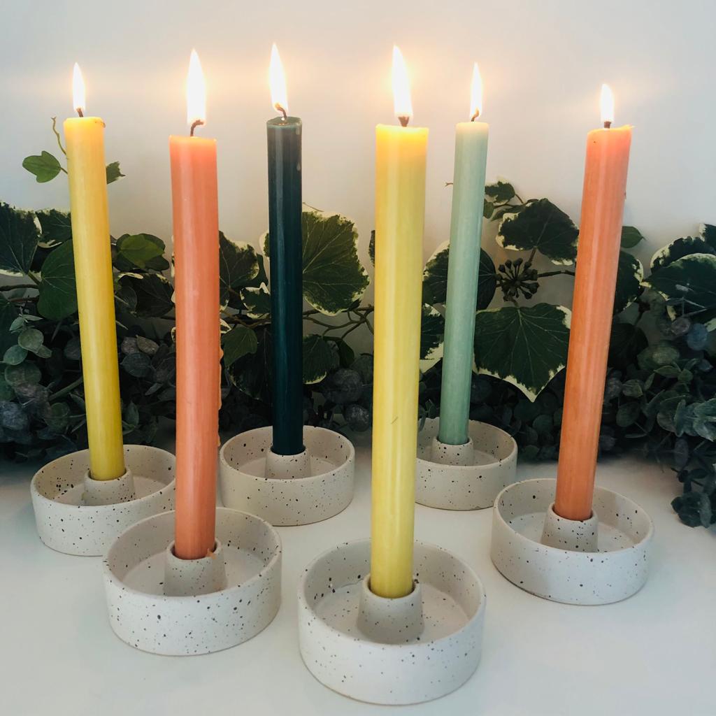 Speckled Off White Stoneware Candlestick Holder-ad&i