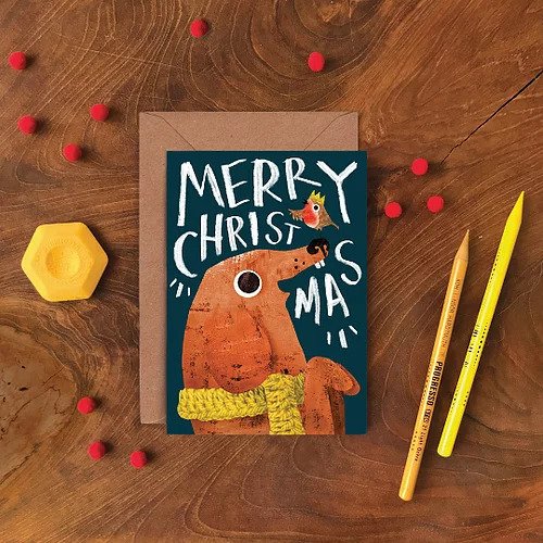 Festive Dog and Robin Christmas Card by Emily Nash - ad&i