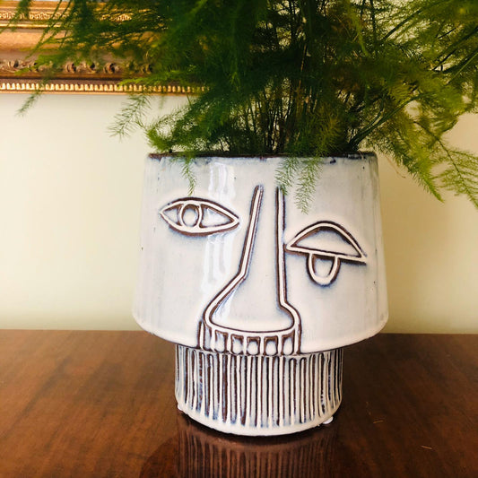 Grey Stoneware Abstract Face Planter - ad&i