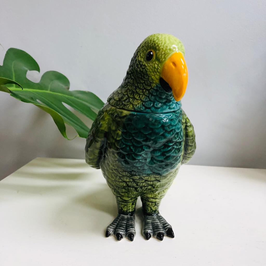 Green Parrot Ceramic Jar - ad&i