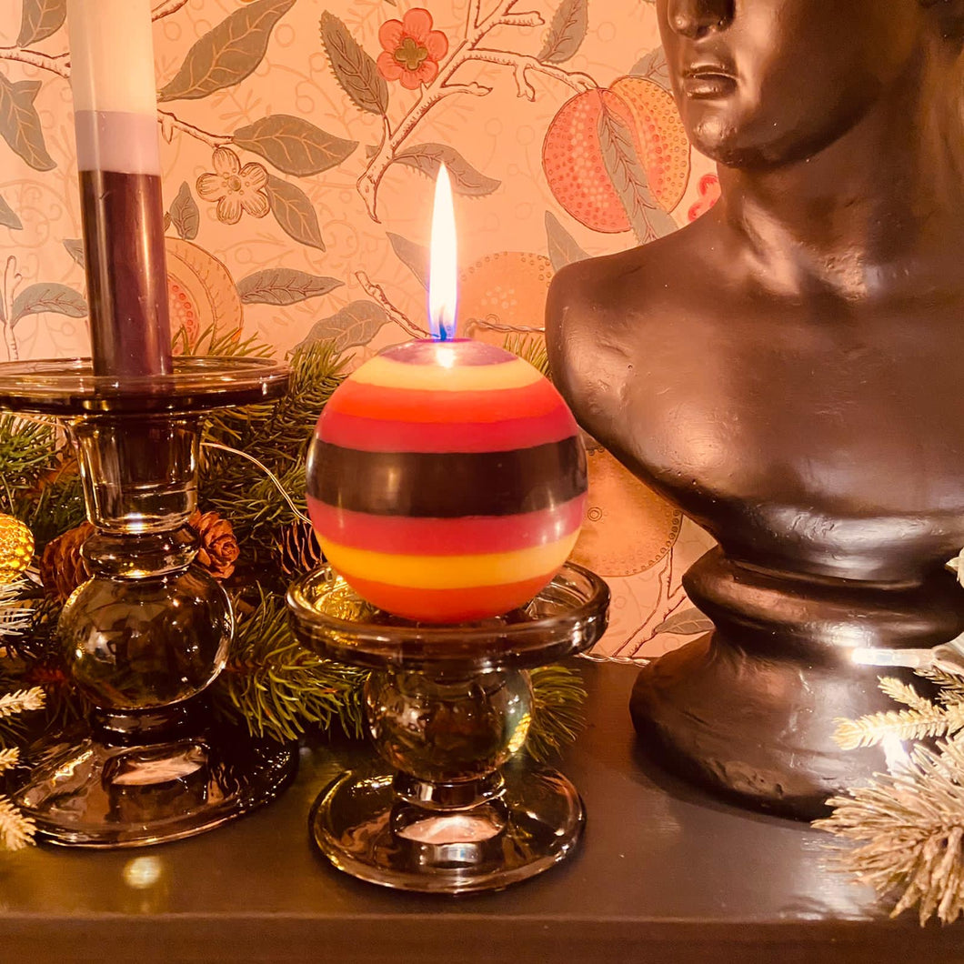 Orange Flame, Neyron Rose, Sulphur Yellow and Jet Black Small Stripe Ball Candle-ad&i