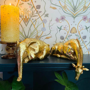 Gold Peering Elephant and Giraffe Decorative Figures-ad&i