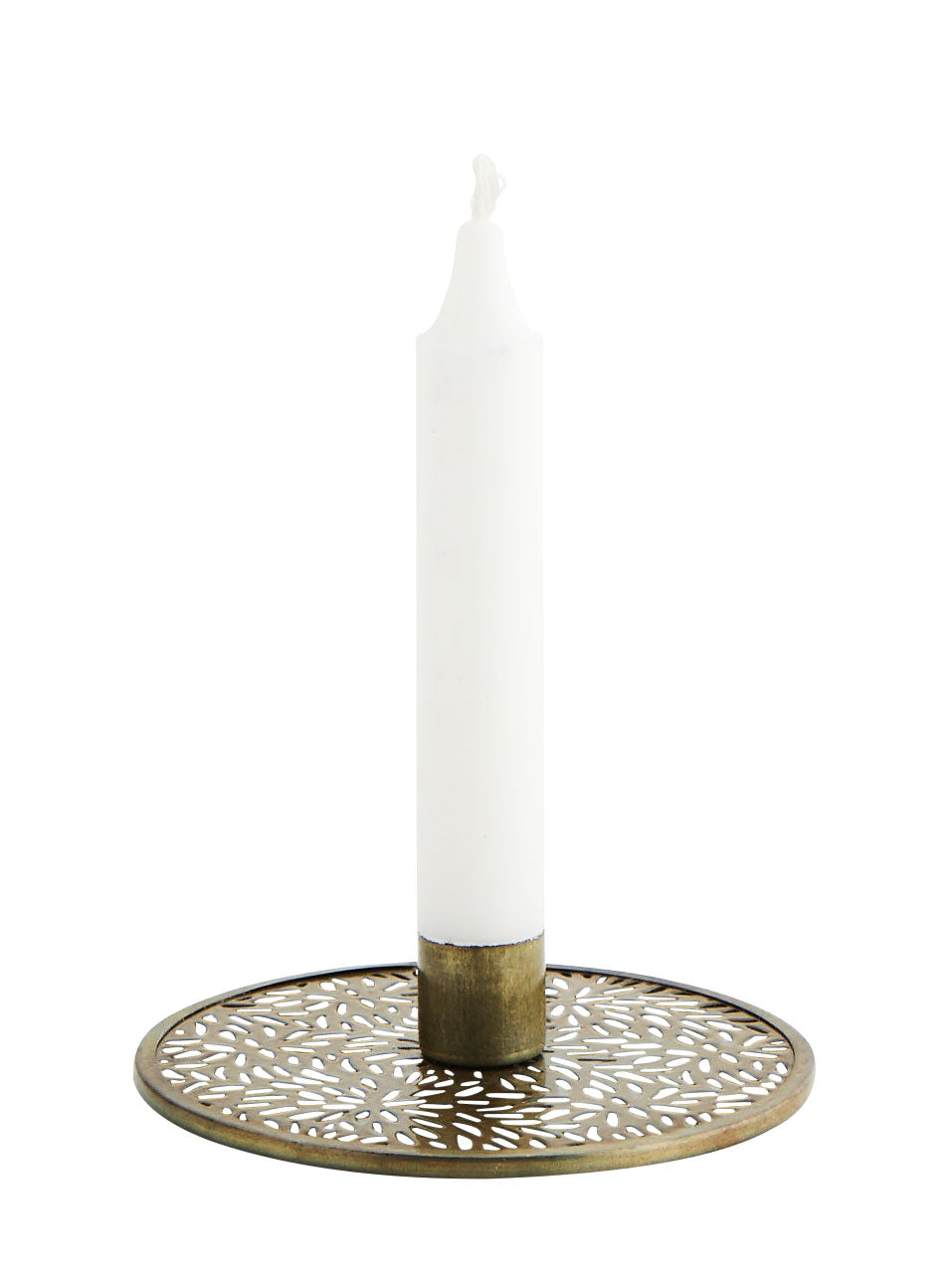 Glass and Carved Brass Candlestick Holder-ad&i