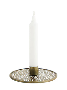 Glass and Carved Brass Candlestick Holder-ad&i