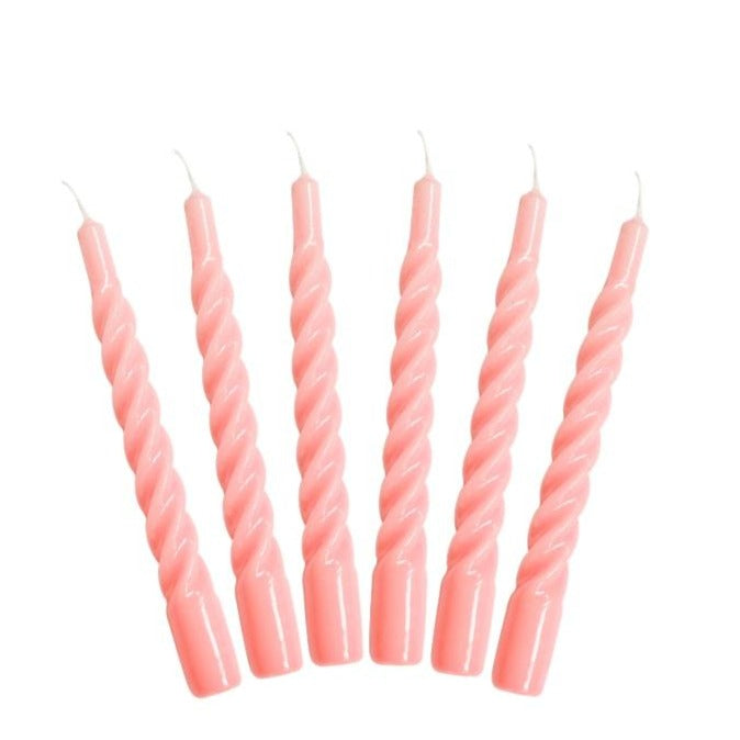 One Colour Twisted Taper Candles Set of Six - Pink-ad&i