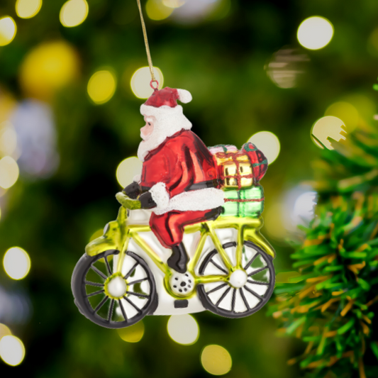 Santa on a Bicycle Shaped Christmas Tree Decoration - ad&i